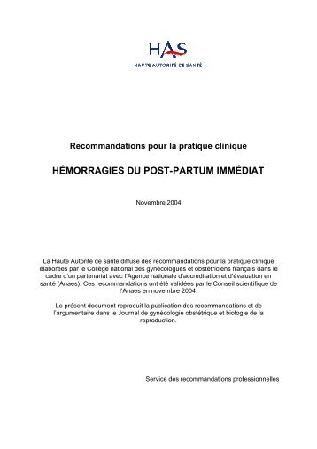 hémorragies du post-partum immédiat - Haute Autorité de Santé