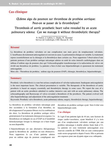 Cas clinique - Le journal marocain de cardiologie