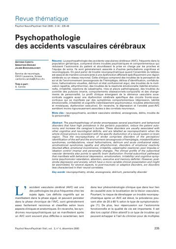 Psychopathologie des accidents vasculaires cérébraux