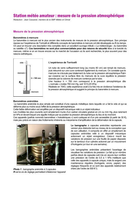 Station météo amateur : mesure de la pression  - Météo et CLimat