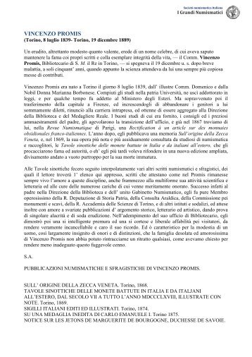 VINCENZO PROMIS - Società numismatica italiana