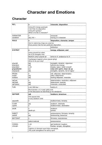 Character and Emotions - Uzbek Glossary