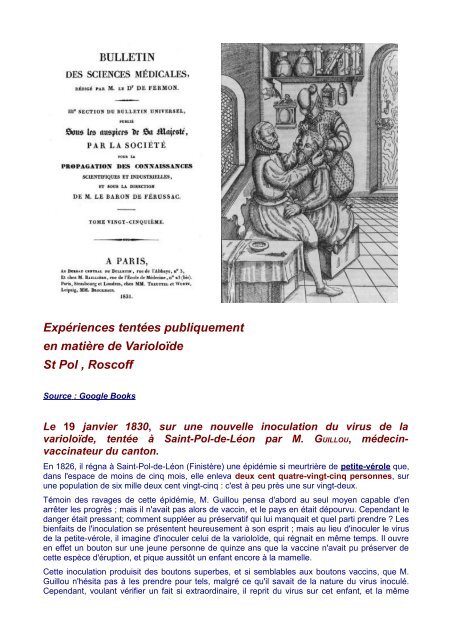 La variole ou petite-vérole à St Pol - Roscoff Quotidien