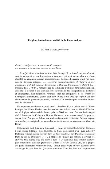 LES QUESTIONS ROMAINES DE PLUTARQUE - Collège de France