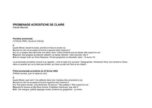 Promenade Acrostiche De Claire