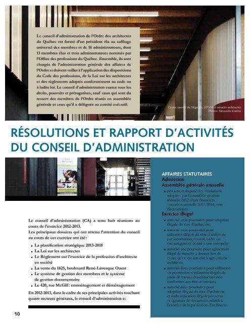 Rapport annuel 2012-2013 - Ordre des architectes du Québec