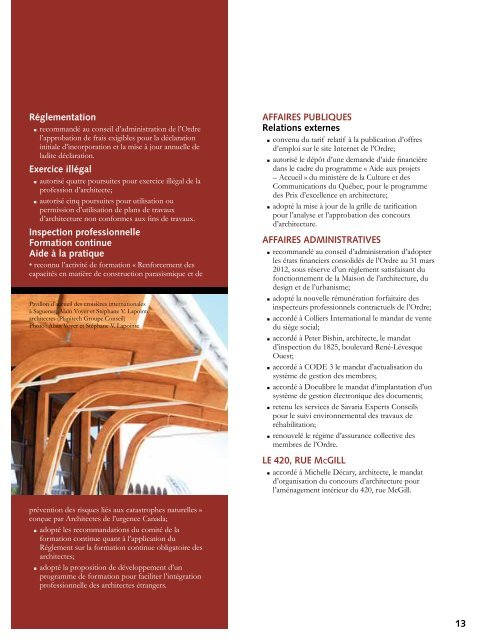 Rapport annuel 2012-2013 - Ordre des architectes du Québec