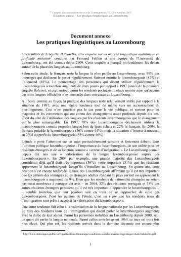 Document annexe Les pratiques linguistiques au Luxembourg - CLAE