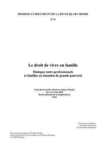 Le droit de vivre en famille - Editions Quart Monde