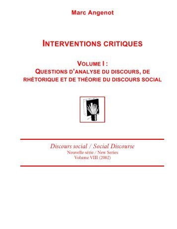 Interventions critiques (Volume I) : Questions d ... - Marc Angenot