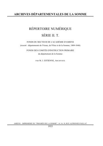 RÉPERTOIRE NUMÉRIQUE SÉRIE II. T. - la Somme