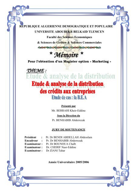 Mémoire * * Mémoire - Université de Tlemcen