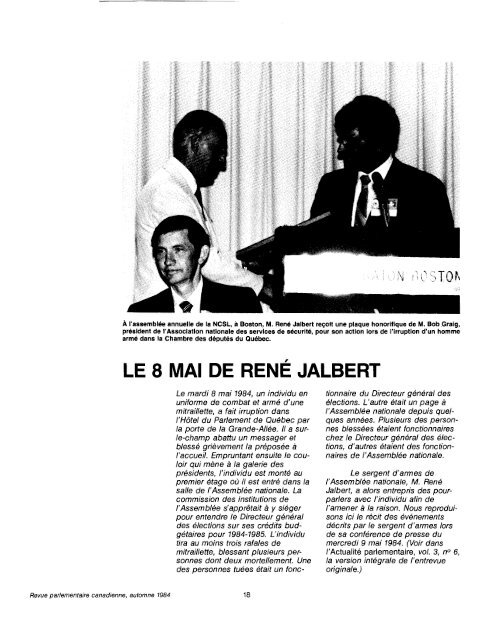 LE 8 MAI DE RENÉ JALBERT - Revue parlementaire canadienne