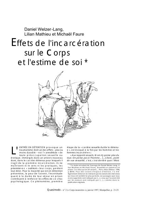 Effets de l'incarcération sur le corps et l'estime de soi * - Quasimodo