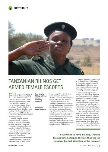 TANZANIAN RHINOS GET ARMED FEMALE ESCORTS