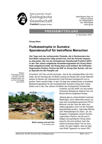 PM Sumatra Flutkatastrophe - Zoologische Gesellschaft Frankfurt