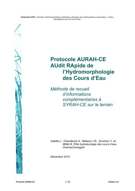 Protocole AURAH-CE AUdit RApide de l'Hydromorphologie des ...