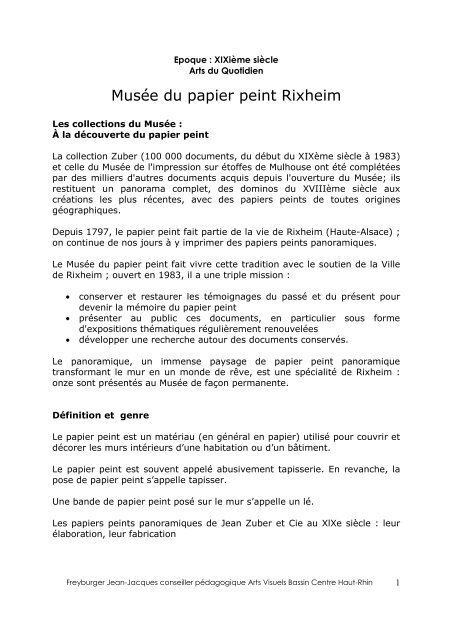 fiche pratique Musée Papier Peint Rixheim - CRDP de l'Académie ...