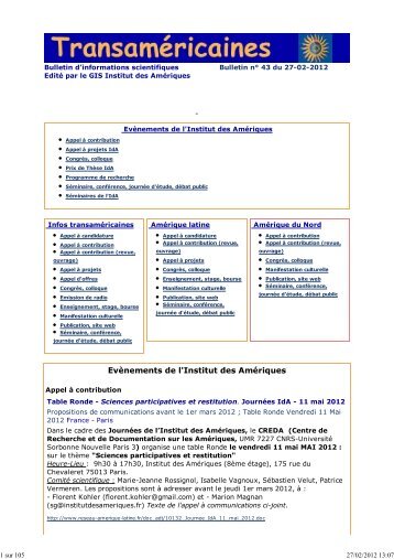 Bulletin num. 43 du 27-02-2012 - Institut des Amériques
