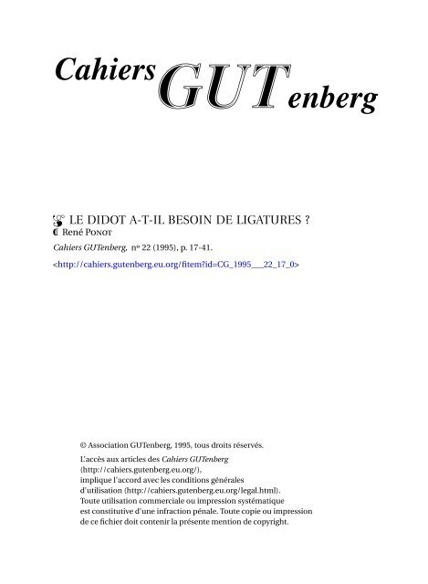 Le Didot a-t-il besoin de ligatures ? - Cahiers GUTenberg - EU.org
