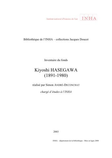 HASEGAWA Kiyoshi - Institut National d'Histoire de l'Art