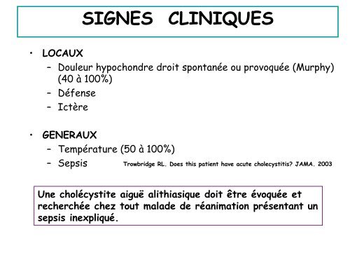 Cholécystite alithiasique en réanimation