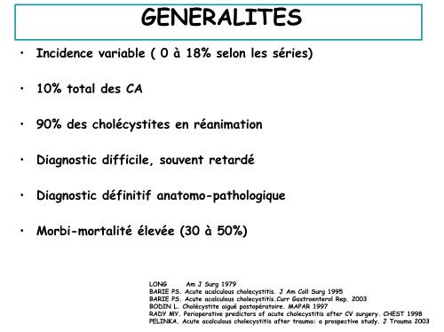 Cholécystite alithiasique en réanimation