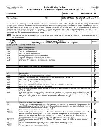 Assisted Living Facilities Life Safety Code Checklist for Large ...