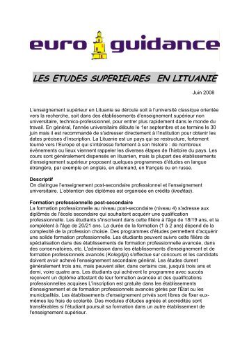 LES ETUDES SUPERIEURES EN LITUANIE - Euroguidance