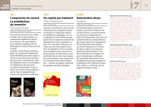 Panorama des littératures francophones d'Afrique - Association ...