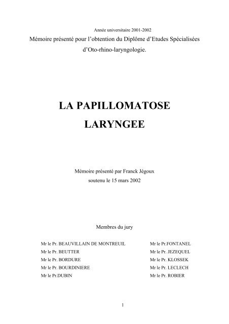 La papillomatose laryngée - ORL Nantes - Free