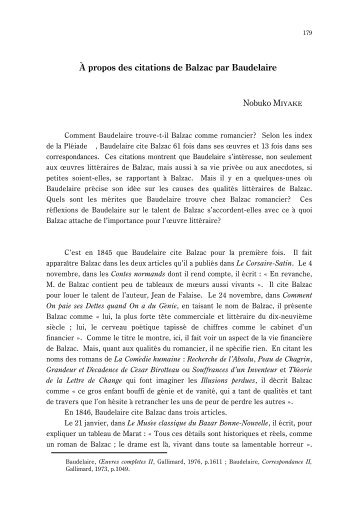 À propos des citations de Balzac par Baudelaire Nobuko MIYAKE
