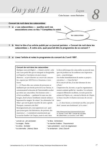 On y va ! B1 Coin lecture : textes littéraires - Hueber