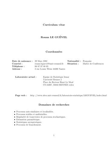 Curriculum vitae Ronan LE GUÉVEL Coordonnées Domaines de ...