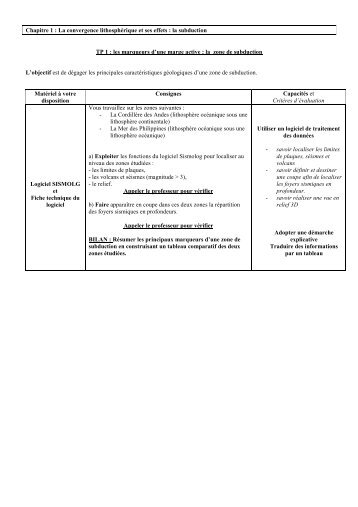 TP 1 les marqueurs de la subduction