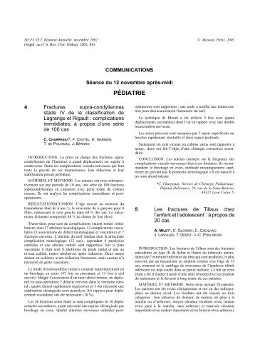 les résumés des communications particulières - Sofcot