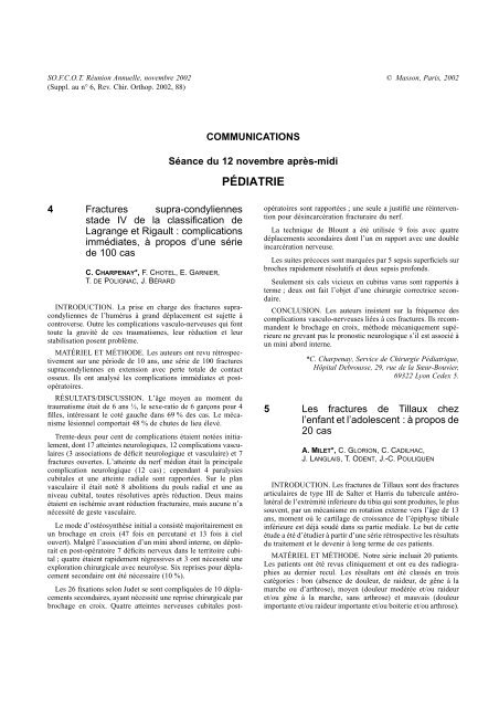 les résumés des communications particulières - Sofcot