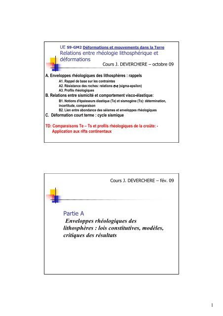 Partie A Enveloppes rhéologiques des lithosphères : lois ...