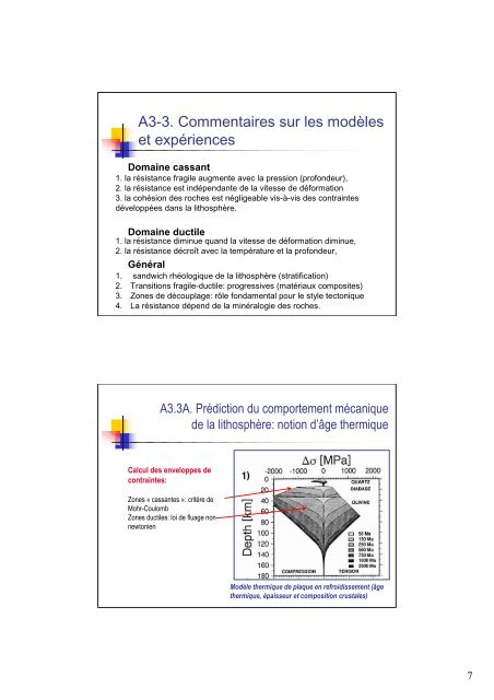 Partie A Enveloppes rhéologiques des lithosphères : lois ...