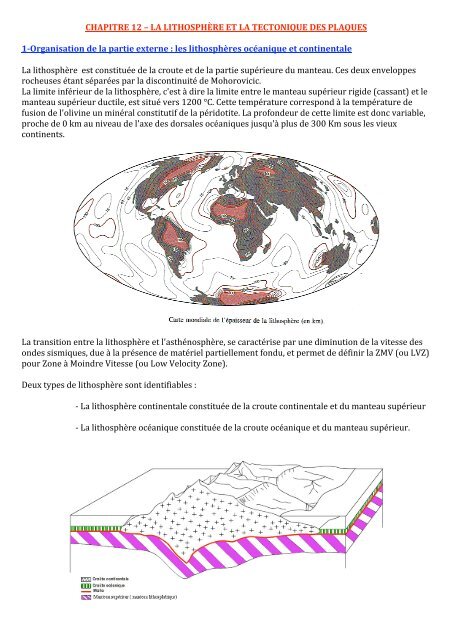 la lithosphère et la tectonique des plaques - Lyceedadultes.fr