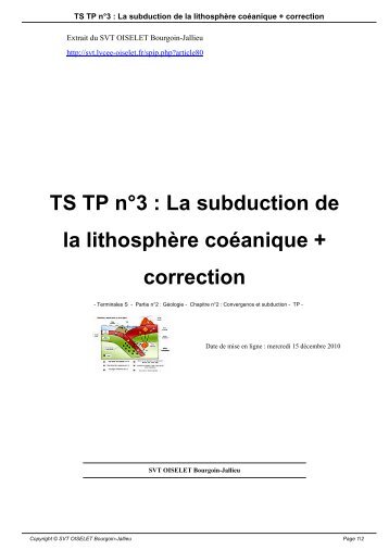 TS TP n°3 : La subduction de la lithosphère coéanique + correction