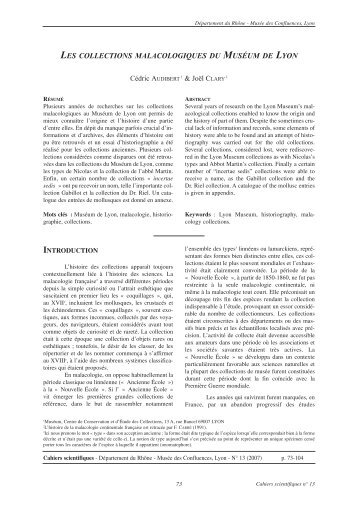 Les collections malacologiques du Muséum de Lyon - musée des ...