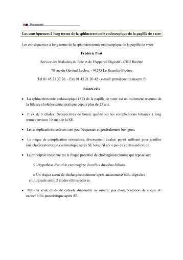Les conséquences à long terme de la sphincterotomie ... - Afef