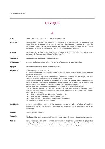Les Grenats : Lexique