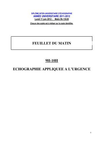 Sujets modules DIU 2011-2012 Matin - DIU d'échographie et ...