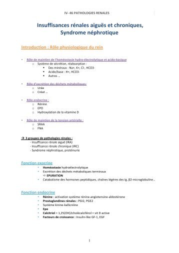 46-Insuffisance rénale aigue et chronique - PharmaEtudes