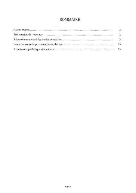 REPERTOIRE ET INDEX DES PUBLICATIONS - société d'histoire et ...