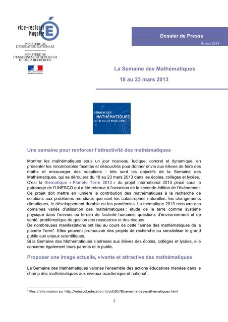 Semaine des Mathématiques - Vice-Rectorat de Mayotte