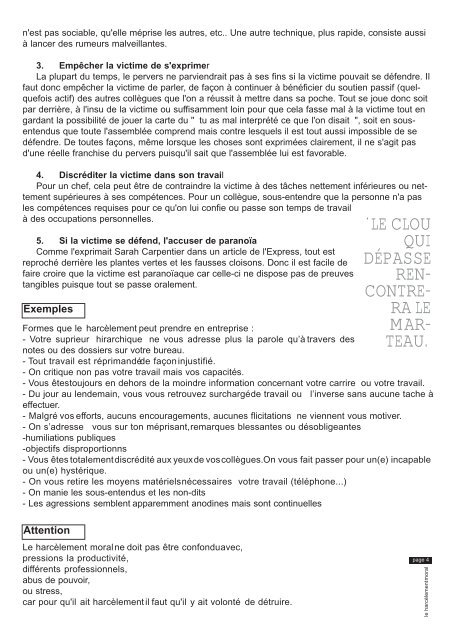 Télécharger une version .pdf - Le harcèlement en entreprise