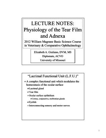 LECTURE NOTES: Physiology of the Tear Film and Adnexa